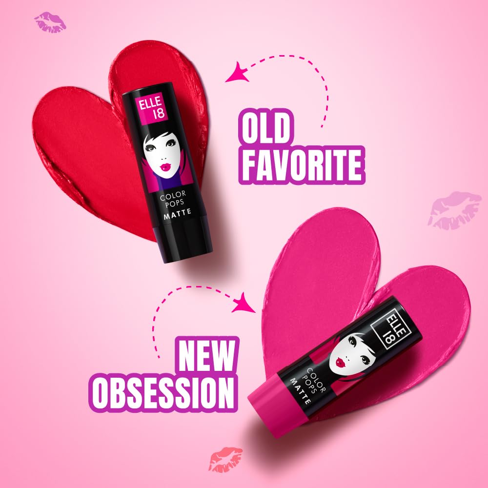 Elle 18 Color Pops Matte Lipstick, Cherry Wine, Moisturising Bullet Matte, with Vitamin E, Highly Pigmented, Infused with Jojoba Oil and Shea Butter | 4.3 g - View 3 of 10