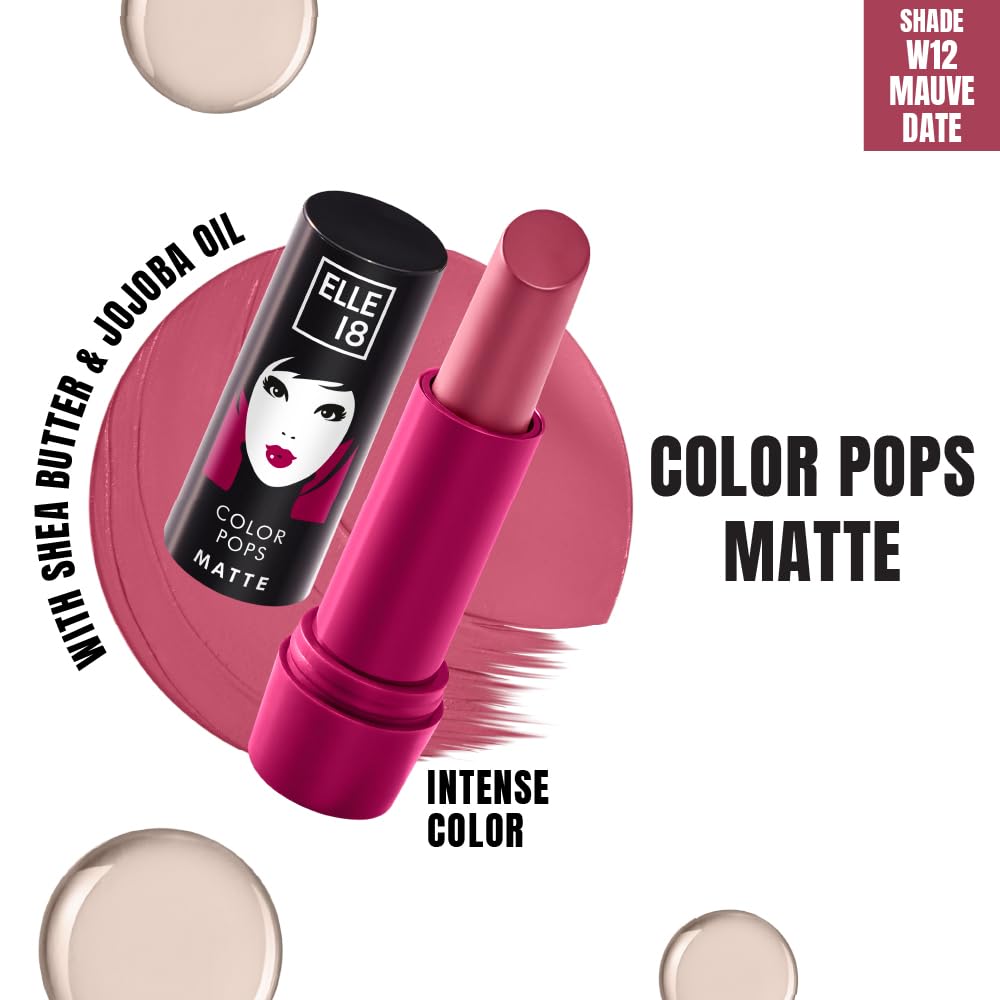 Elle 18 Color Pops Matte Lipstick, Mauve Date, Moisturising Bullet Matte, with Vitamin E, Highly Pigmented, Infused with Jojoba Oil and Shea Butter | 4.3 g - View 5 of 9