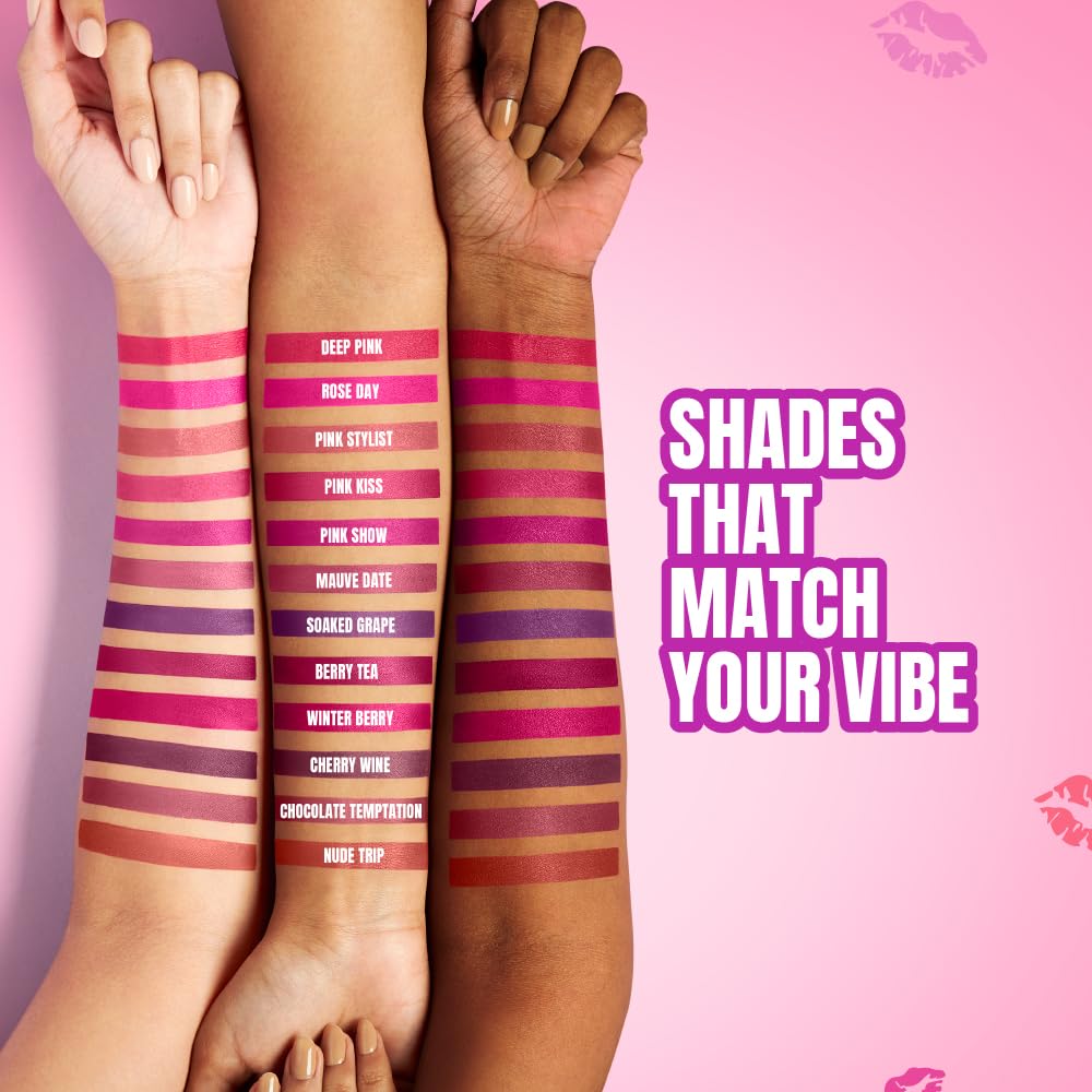 Elle 18 Color Pops Matte Lipstick, Pink Show, Moisturising Bullet Matte, with Vitamin E, Highly Pigmented, Infused with Jojoba Oil and Shea Butter | 4.3 g - View 5 of 9