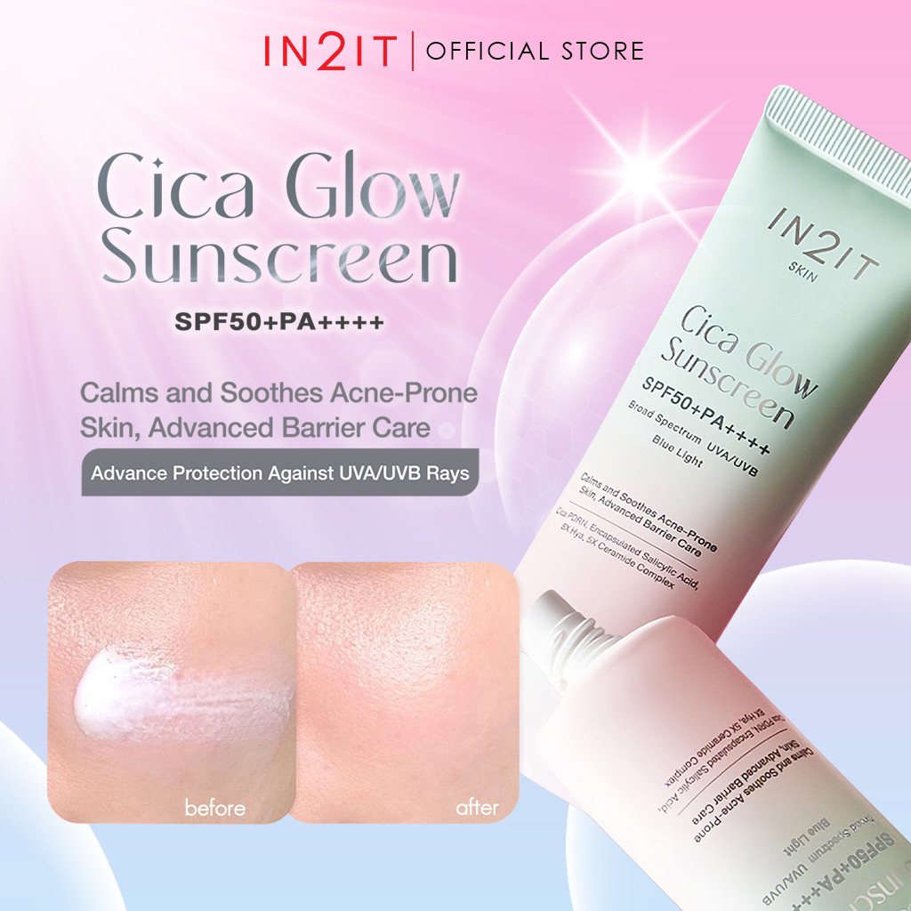 IN2IT Cica Glow Sunscreen SPF50+ PA++++ 40g (CGS) Halal Certified Soothing Brightening Sunscreen with Centella Asiatica for Sensitive Skin Lightweight Hydrating Daily UV Protection Face Care Dermatologically Tested Gentle Formula - View 3 of 3