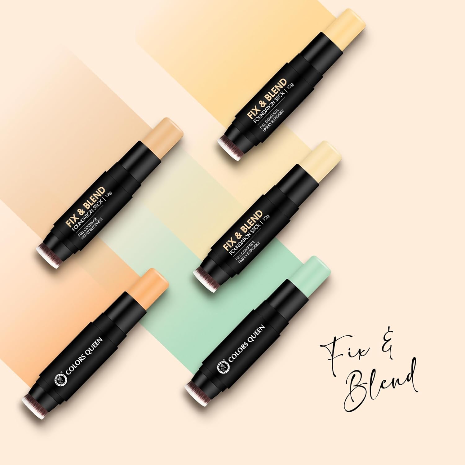 Queen - Fix & Blend - Matte Foundation Stick | Full Coverage Foundation for Face Makeup with Natural Matte Finish | Waterproof Foundation with Inbuilt Blending Brush (04 - Vanilla Latte, 12g) - View 2 of 5