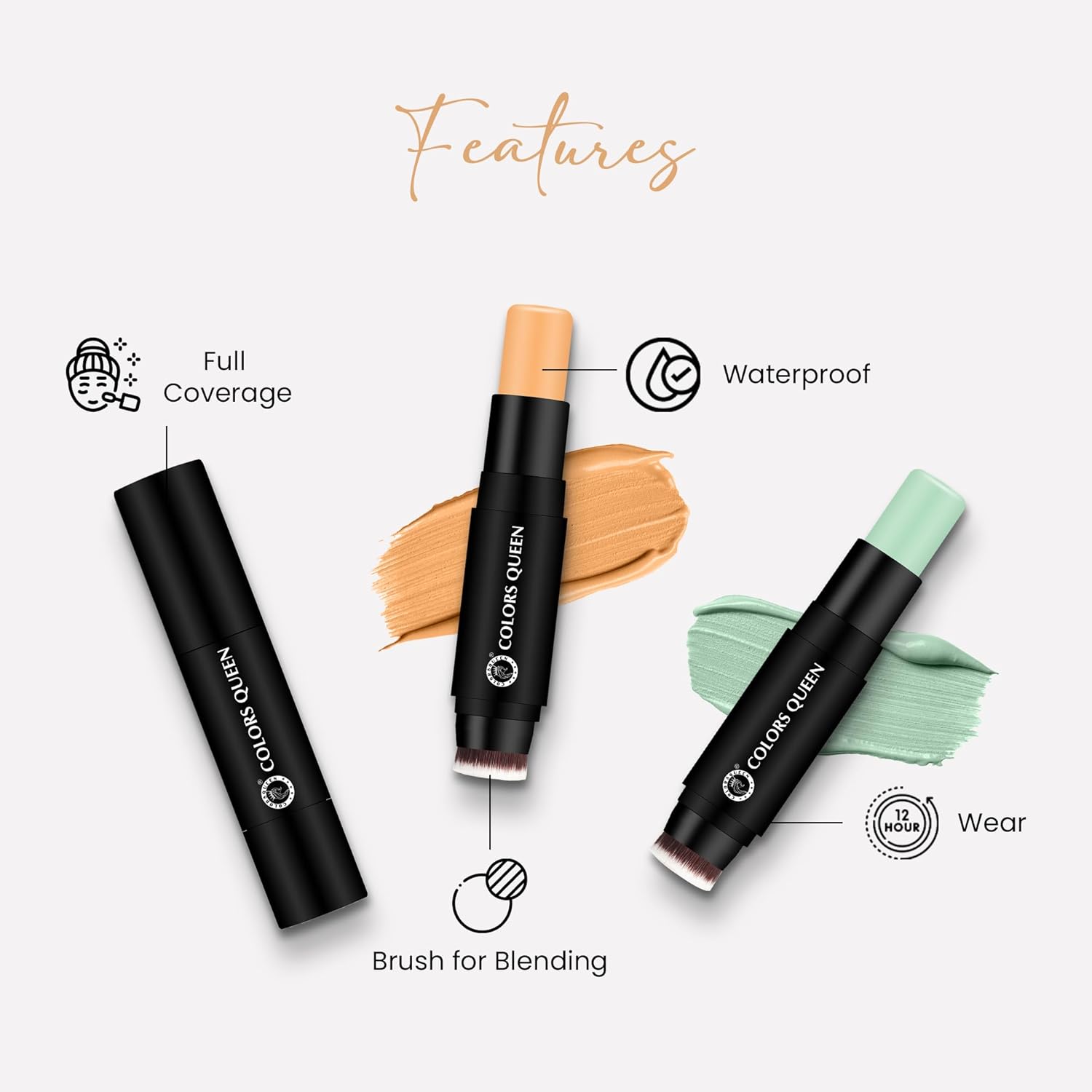 Queen - Fix & Blend - Matte Foundation Stick | Full Coverage Foundation for Face Makeup with Natural Matte Finish | Waterproof Foundation with Inbuilt Blending Brush (07 - Cappuccino, 12g) - View 5 of 5