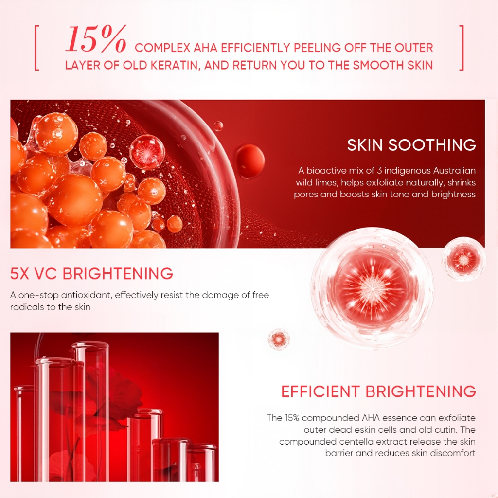 GMEELAN Centella 15% AHA Peeling Serum with 5X Vitamin C Brightening Exfoliating Facial Serum for Smooth Even Skin Tone, Gentle Skin Renewal Treatment for Radiant Healthy Glowing Complexion - View 3 of 3