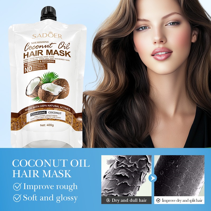 ROREC SADOER Nourishing Coconut Oil Hair Mask Improve Frizz Smooth Hair Repair Hair Mask 400g(FROM MALAYSIA) - View 3 of 3