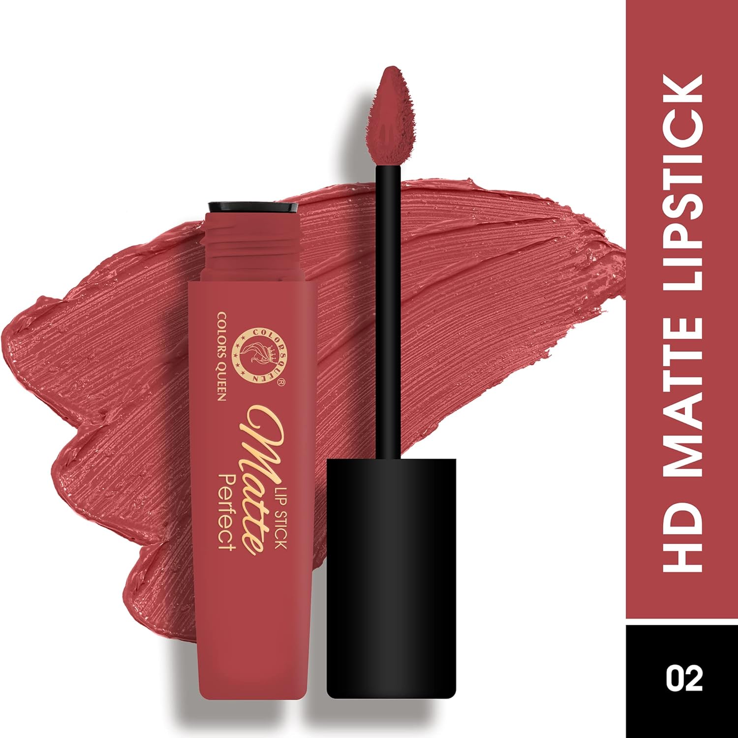Colors Queen Matte Perfect Lipstick - 100% Non Transfer, Waterproof Matte Lipstick, Liquid Lipstick Matte, 18 hour Stay, Long Lasting Matte Lipstick for women (02 - Caramel Apple) - View 6 of 6