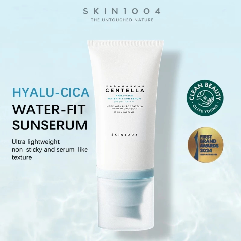 SKIN1004 Madagascar Centella Hyalu-Cica Water-Fit Sun Serum SPF50+ PA++++ 50ml lightweight hydrating sunscreen serum for sensitive skin with Centella Asiatica and Hyaluronic Acid offering broad-spectrum UV protection daily comfort. - View 2 of 3