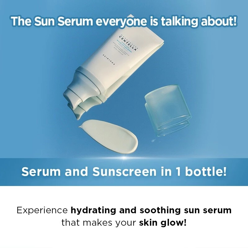 SKIN1004 Madagascar Centella Hyalu-Cica Water-Fit Sun Serum SPF50+ PA++++ 50ml lightweight hydrating sunscreen serum for sensitive skin with Centella Asiatica and Hyaluronic Acid offering broad-spectrum UV protection daily comfort. - View 3 of 3