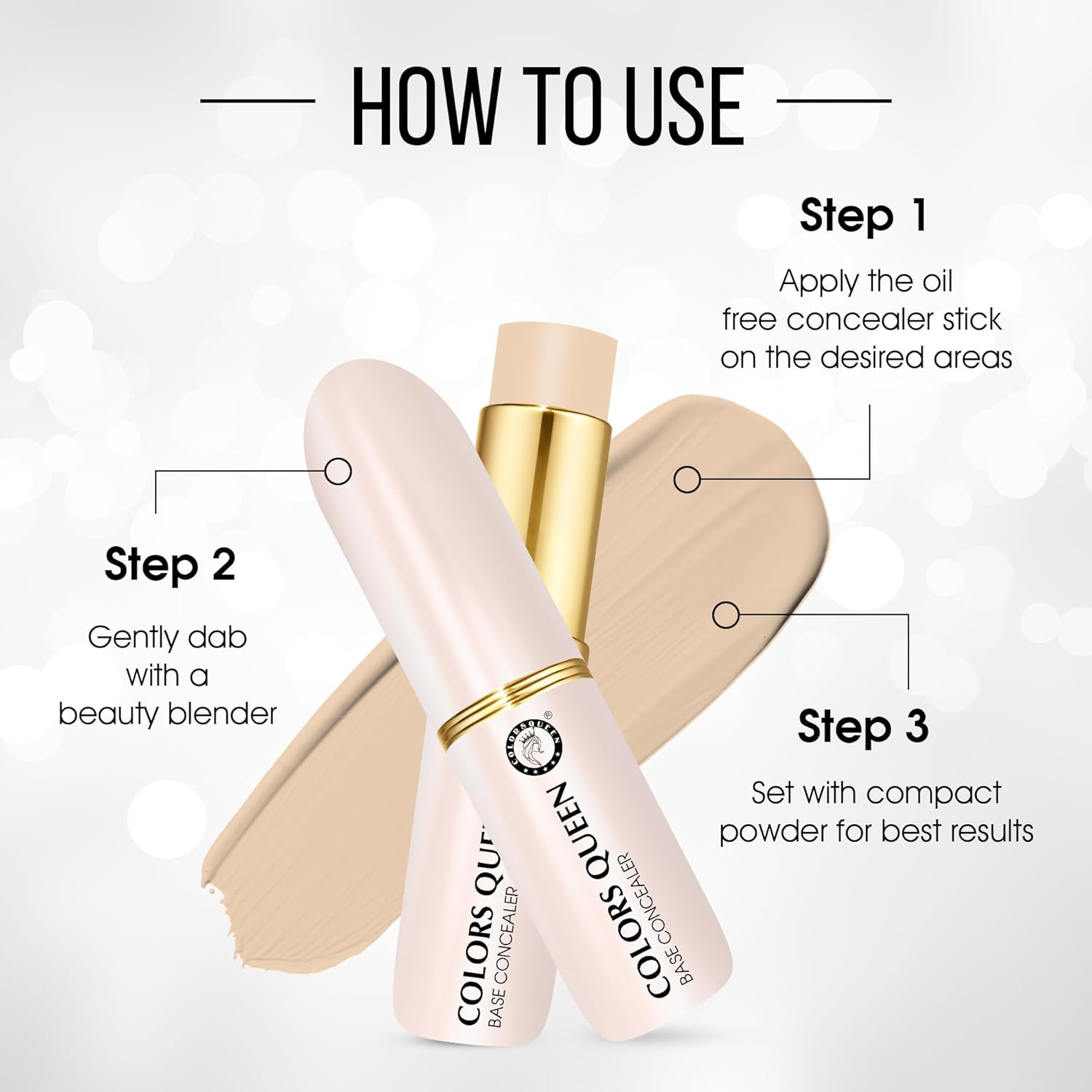 Queen Perfect Oil-Free Base Concealer - (01 - Ivory Pink, 8g) | Lightweight Stick With Full Coverage | Long Lasting & Easily Blendable for Face Makeup - View 2 of 5
