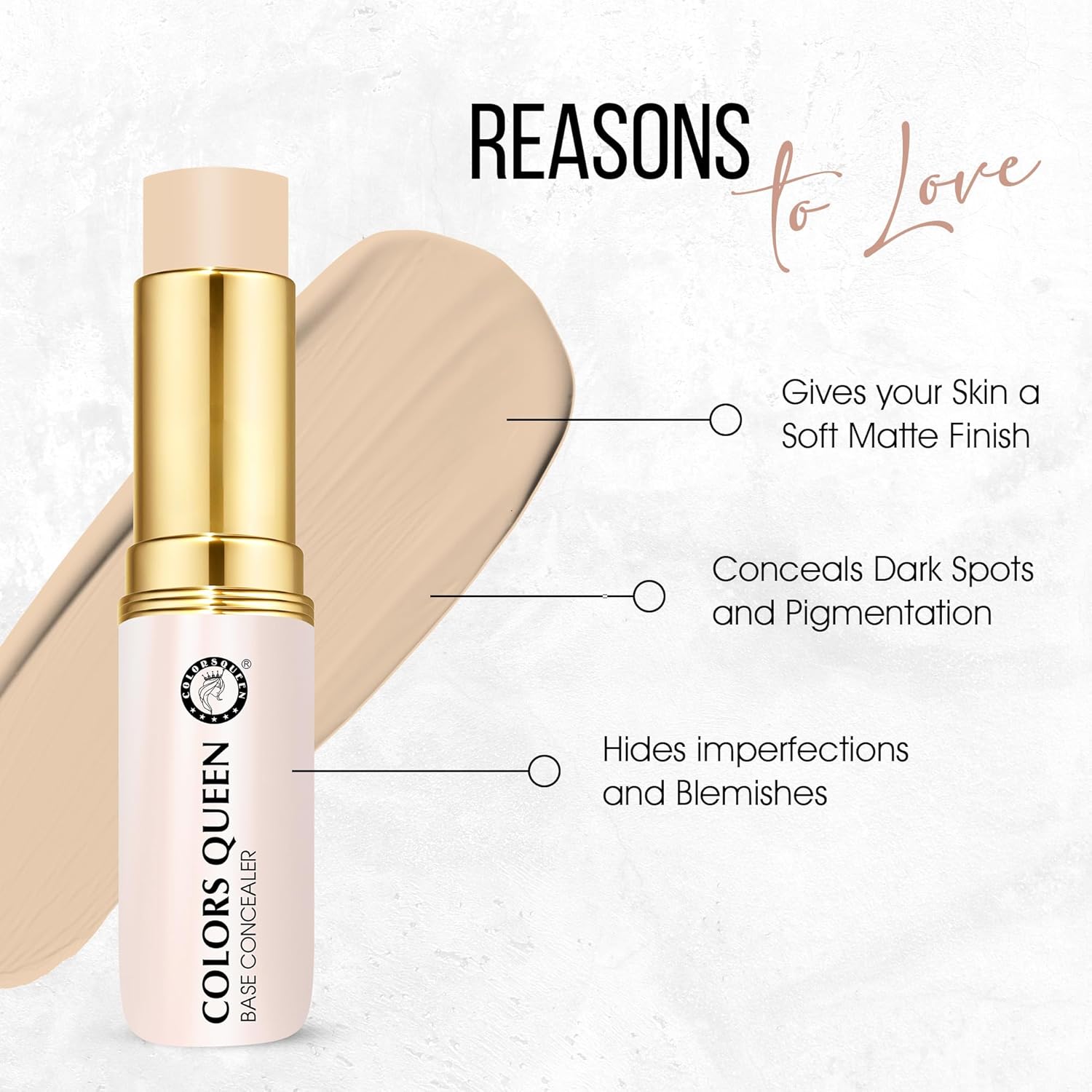 Queen Perfect Oil-Free Base Concealer - (01 - Ivory Pink, 8g) | Lightweight Stick With Full Coverage | Long Lasting & Easily Blendable for Face Makeup - View 3 of 5