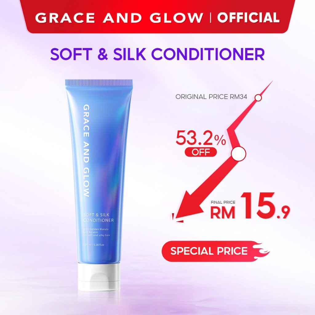 Grace and Glow Soft & Silk Conditioner with Golden Marula and Keratin nourishing hair conditioner for soft silky smooth manageable hair helping reduce frizz dryness and damage with lasting hydration care. - View 2 of 3