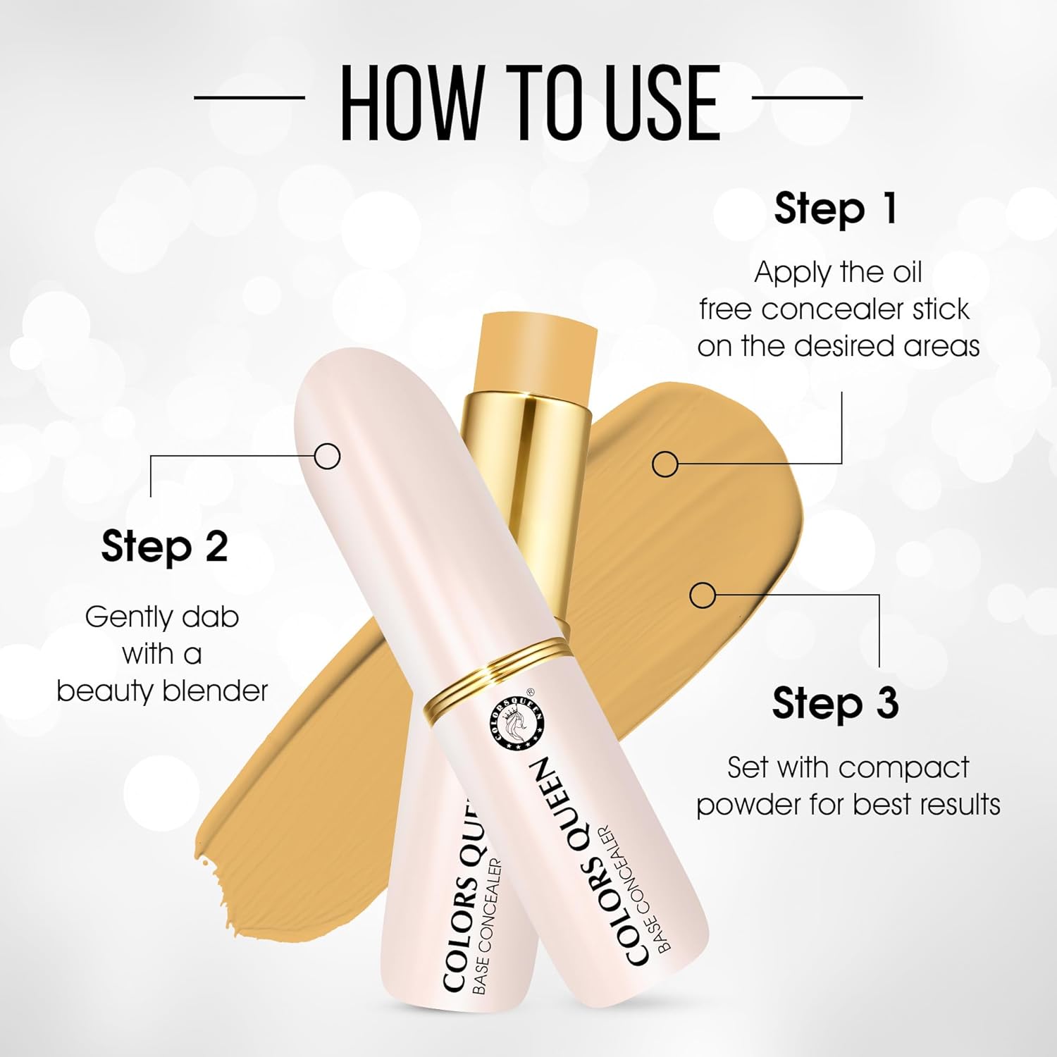 Colors Queen Perfect Oil Free Base Concealer – (04 - Nude Beige – 8g) | Lightweight Stick with Full Coverage | Long Lasting & Easily Blendable for Face Makeup - View 2 of 5