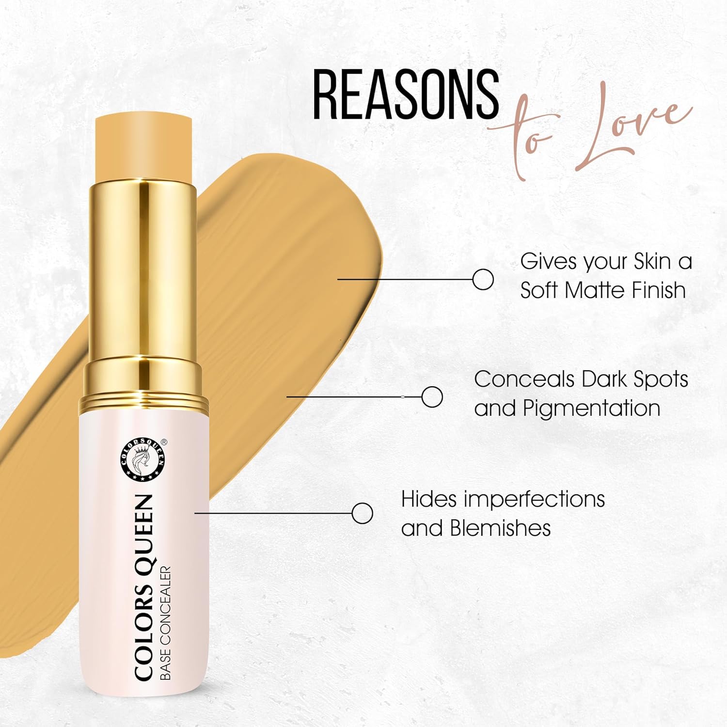 Colors Queen Perfect Oil Free Base Concealer – (04 - Nude Beige – 8g) | Lightweight Stick with Full Coverage | Long Lasting & Easily Blendable for Face Makeup - View 3 of 5