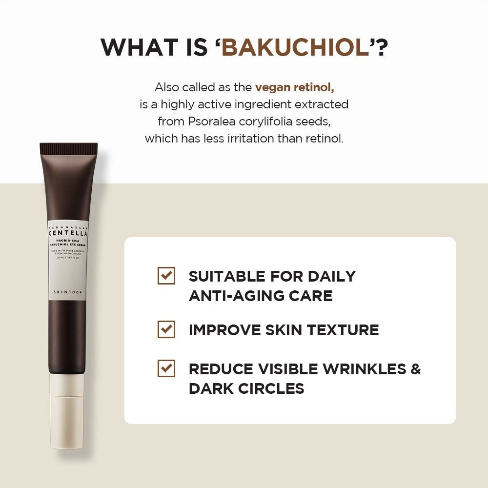 SKIN1004 Madagascar Centella Probio-Cica Bakuchiol Eye Cream 20ml nourishing eye cream with Bakuchiol and Centella helping hydrate smooth delicate eye skin while supporting sensitive skin with fragrance-free gentle daily care. - View 3 of 3