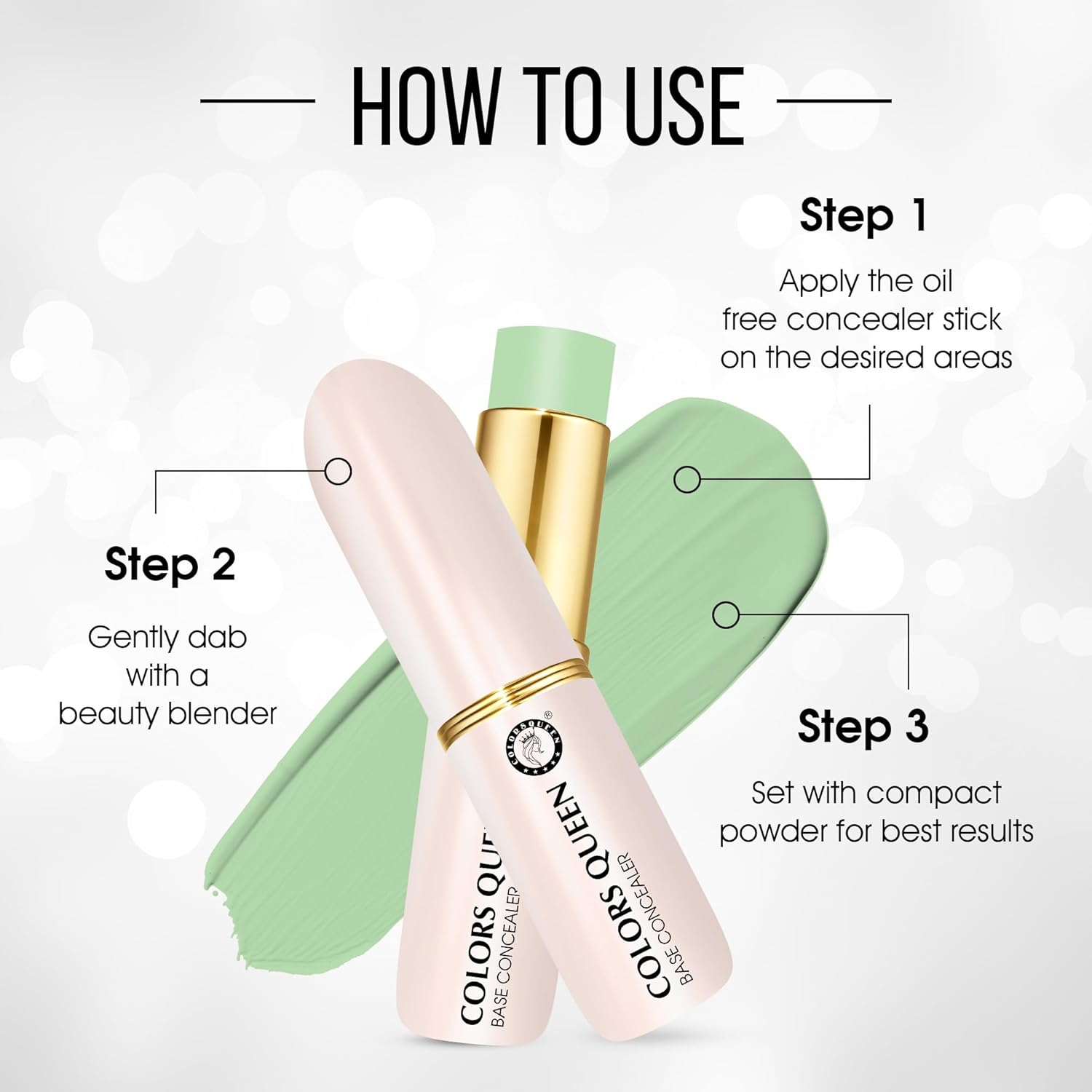 Queen Perfect Oil-Free Base Concealer - (07 - Green, 8g) | Lightweight Stick With Full Coverage | Long Lasting & Easily Blendable Corrector for Face Makeup - View 2 of 5