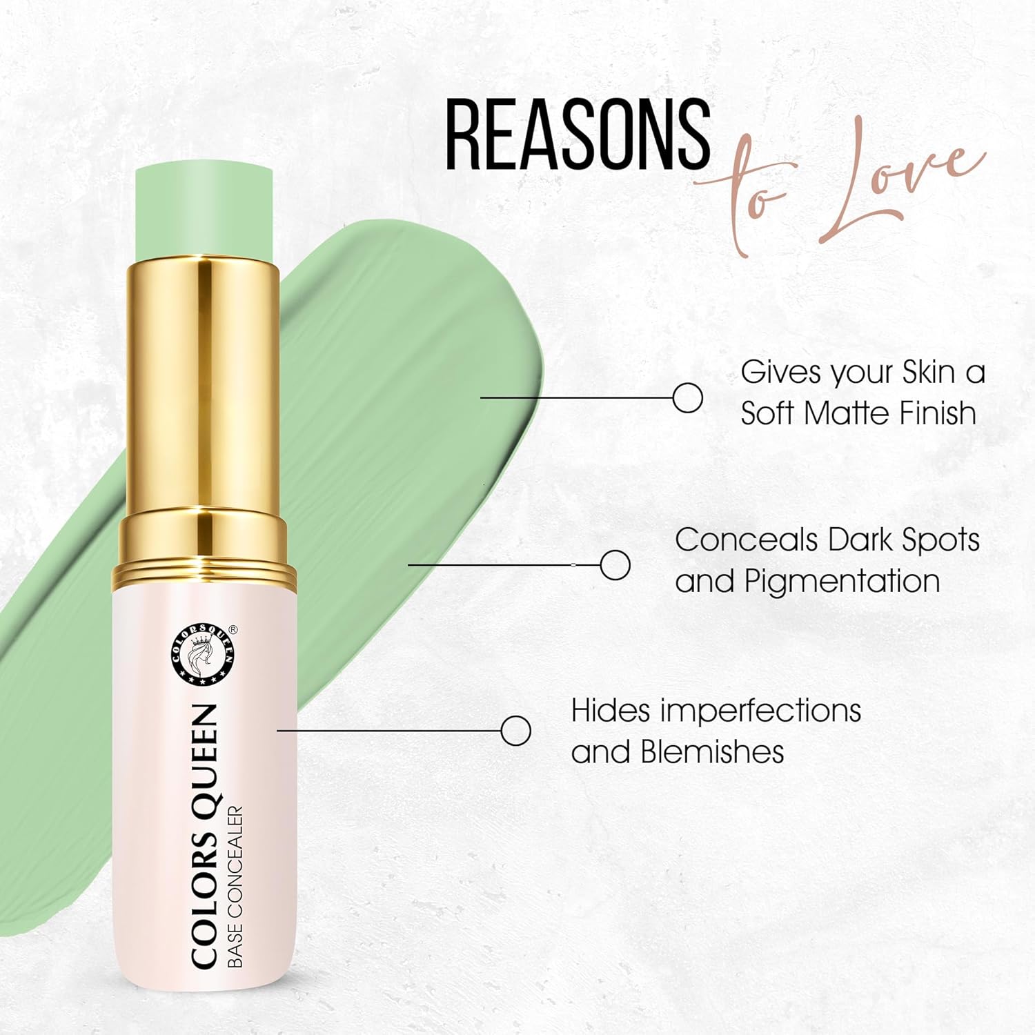 Queen Perfect Oil-Free Base Concealer - (07 - Green, 8g) | Lightweight Stick With Full Coverage | Long Lasting & Easily Blendable Corrector for Face Makeup - View 3 of 5
