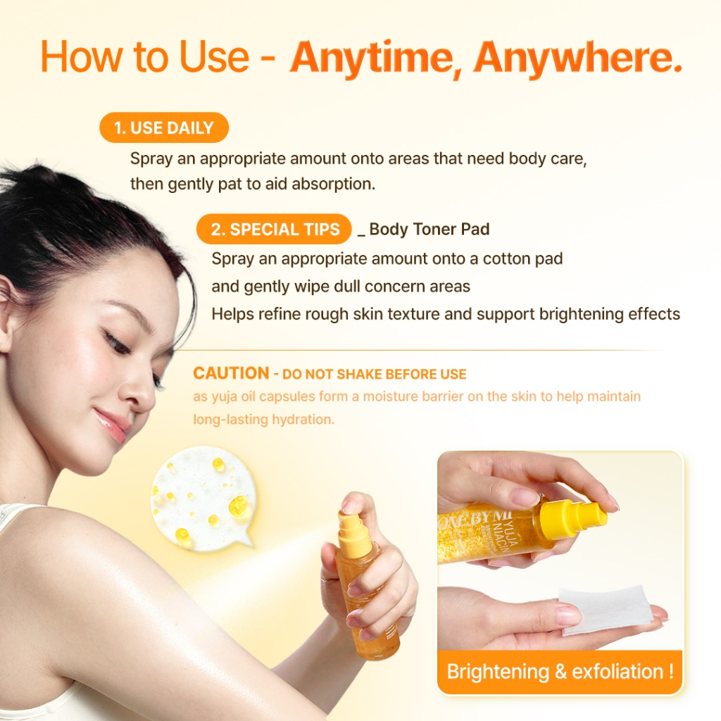 SOME BY MI Yuja Niacin Brightening Body Serum Mist 80ml lightweight body mist serum with Niacinamide and Yuja extract helping brighten hydrate and improve dull uneven skin tone for radiant glowing skin. - View 2 of 3