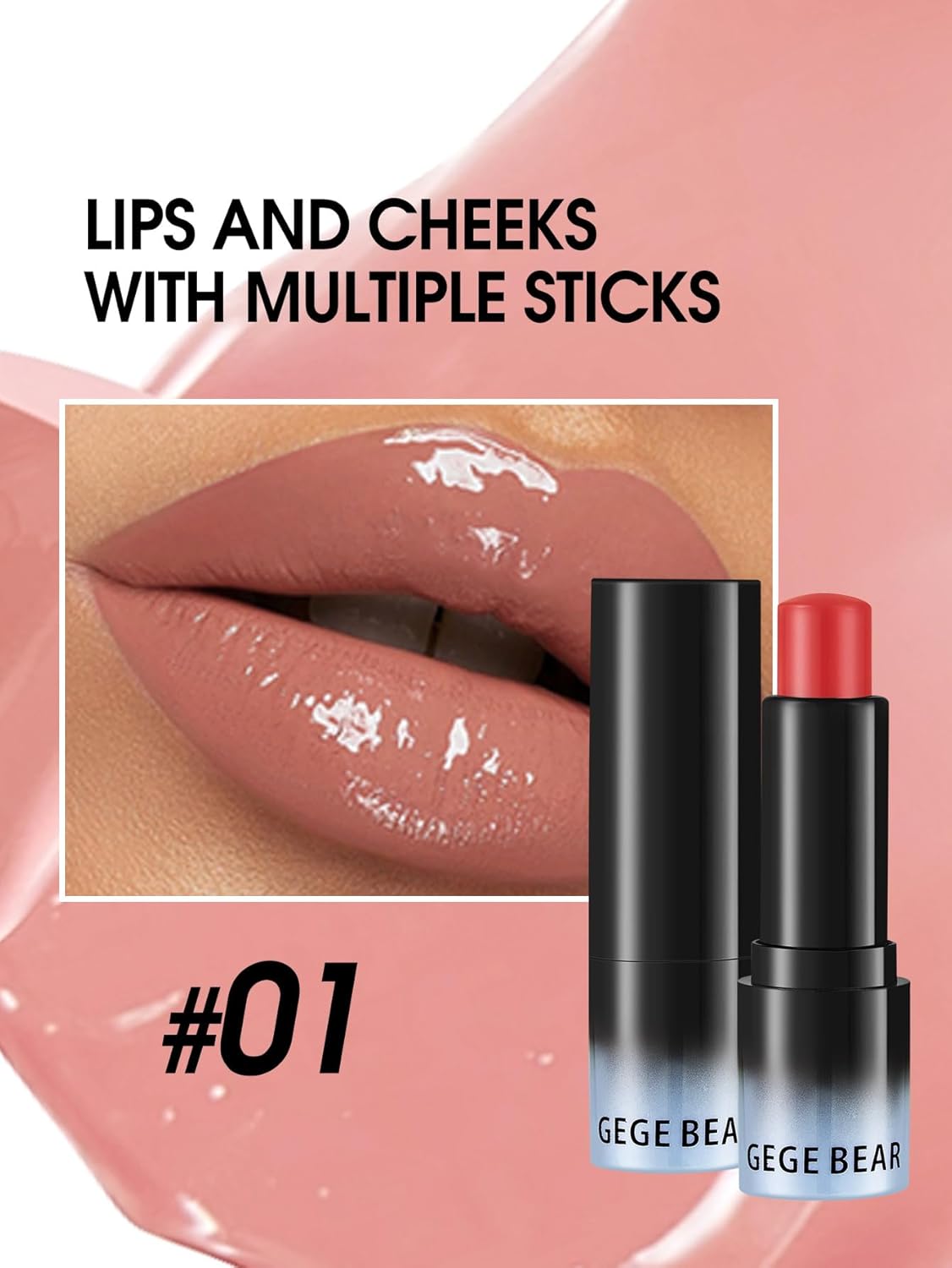 Gege Bear 2-In-1 Lip And Cheek Color Stick | Lightweight Moisturizing Formula | Glossy Shades Soft And Soft, Wave & Rumor | Lipstick With Cream Blush Finish | Buildable Pigment, Thin Light Moist Texture | Versatile Multi-Use Makeup Stick For Girls, Teens & Women (01#Soft And Soft, 4g) - View 4 of 8