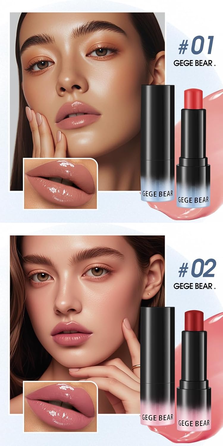 Gege Bear 2-In-1 Lip And Cheek Color Stick | Lightweight Moisturizing Formula | Glossy Shades Soft And Soft, Wave & Rumor | Lipstick With Cream Blush Finish | Buildable Pigment, Thin Light Moist Texture | Versatile Multi-Use Makeup Stick For Girls, Teens & Women (01#Soft And Soft, 4g) - View 7 of 8
