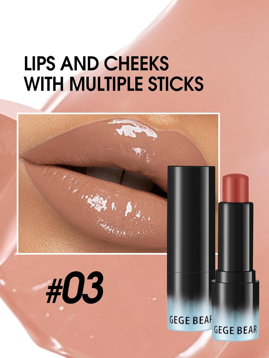 Gege Bear 2-In-1 Lip And Cheek Color Stick | Lightweight Moisturizing Formula | Glossy Shades Soft And Soft, Wave & Rumor | Lipstick With Cream Blush Finish | Buildable Pigment, Thin Light Moist Texture | Versatile Multi-Use Makeup Stick For Girls, Teens & Women (03#Rumor, 4g) - View 3 of 7