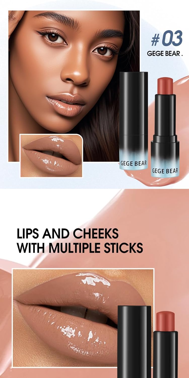 Gege Bear 2-In-1 Lip And Cheek Color Stick | Lightweight Moisturizing Formula | Glossy Shades Soft And Soft, Wave & Rumor | Lipstick With Cream Blush Finish | Buildable Pigment, Thin Light Moist Texture | Versatile Multi-Use Makeup Stick For Girls, Teens & Women (03#Rumor, 4g) - View 6 of 7