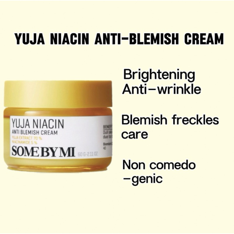 SOME BY MI Yuja Niacin Anti-Blemish Cream 60g vitamin-enriched moisturizing cream with Niacinamide and Yuja extract helping brighten skin reduce blemishes and improve uneven tone while hydrating and refreshing complexion daily use. - View 2 of 3