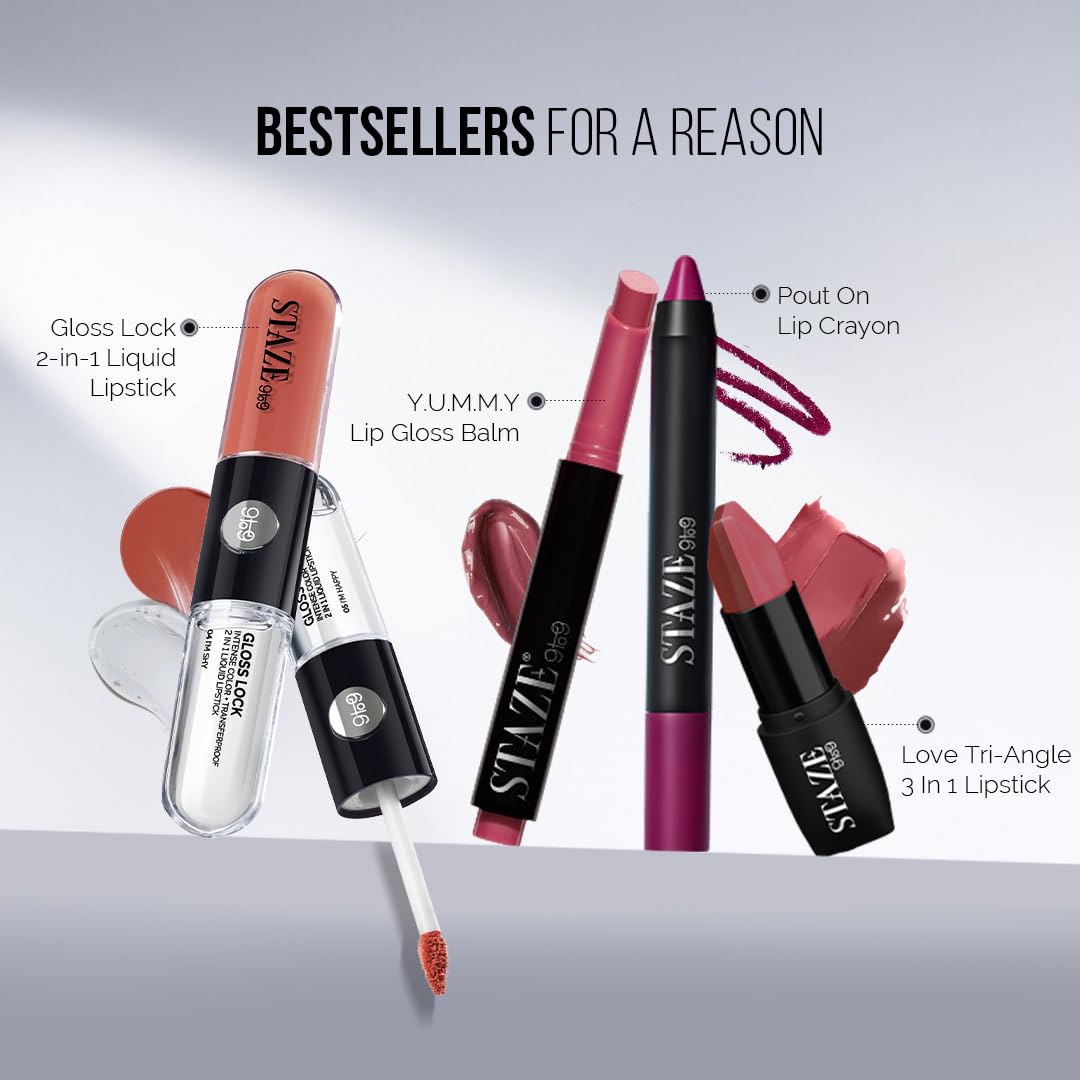 Staze Gloss Lock 2-in-1 Liquid Lipstick | Matte Lipstick + High-Shine Transferproof Gloss | 12H Long-lasting | Intense Pigment | Lightweight & Waterproof | 01 I'm Cute | 7g - View 2 of 6