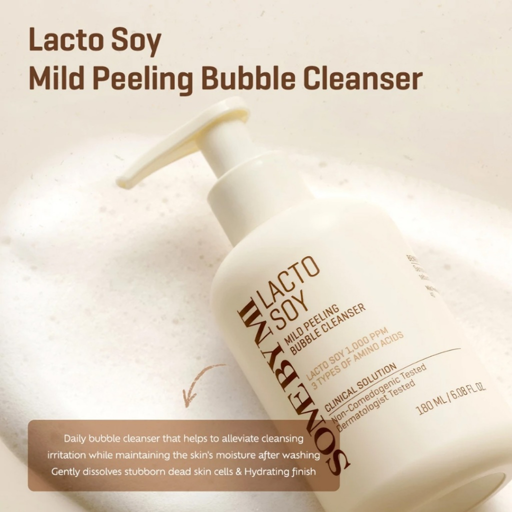 SOME BY MI Lacto Soy Mild Peeling Bubble Cleanser 180ml gentle exfoliating facial cleanser with Lacto and Soy extracts helping remove dead skin cells impurities and excess oil while smoothing and hydrating skin daily. - View 3 of 3