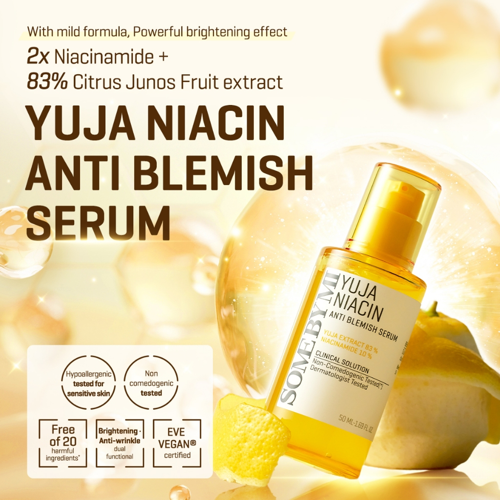 SOME BY MI Yuja Niacin 30 Days Blemish Care Serum 30ml brightening facial serum with Niacinamide and Yuja extract helping reduce blemishes improve uneven skin tone and hydrate dull tired skin daily. - View 2 of 3