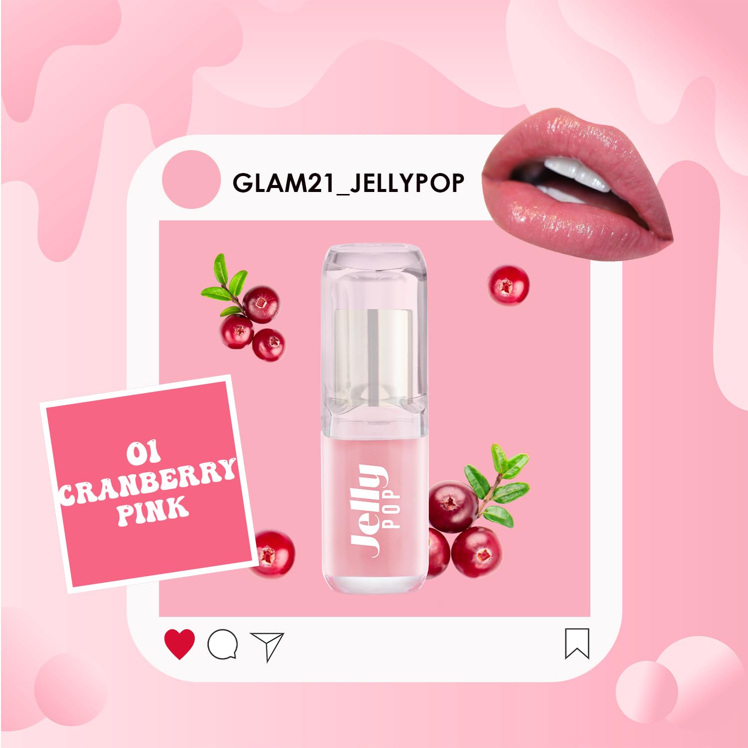 Glam21 Jelly Pop fruity gel lipstick| Moisturising | Glossy Finish | Gives a Natural Colour | Lightweight | 01- Cranberry Pink, 3.5gm - View 6 of 7