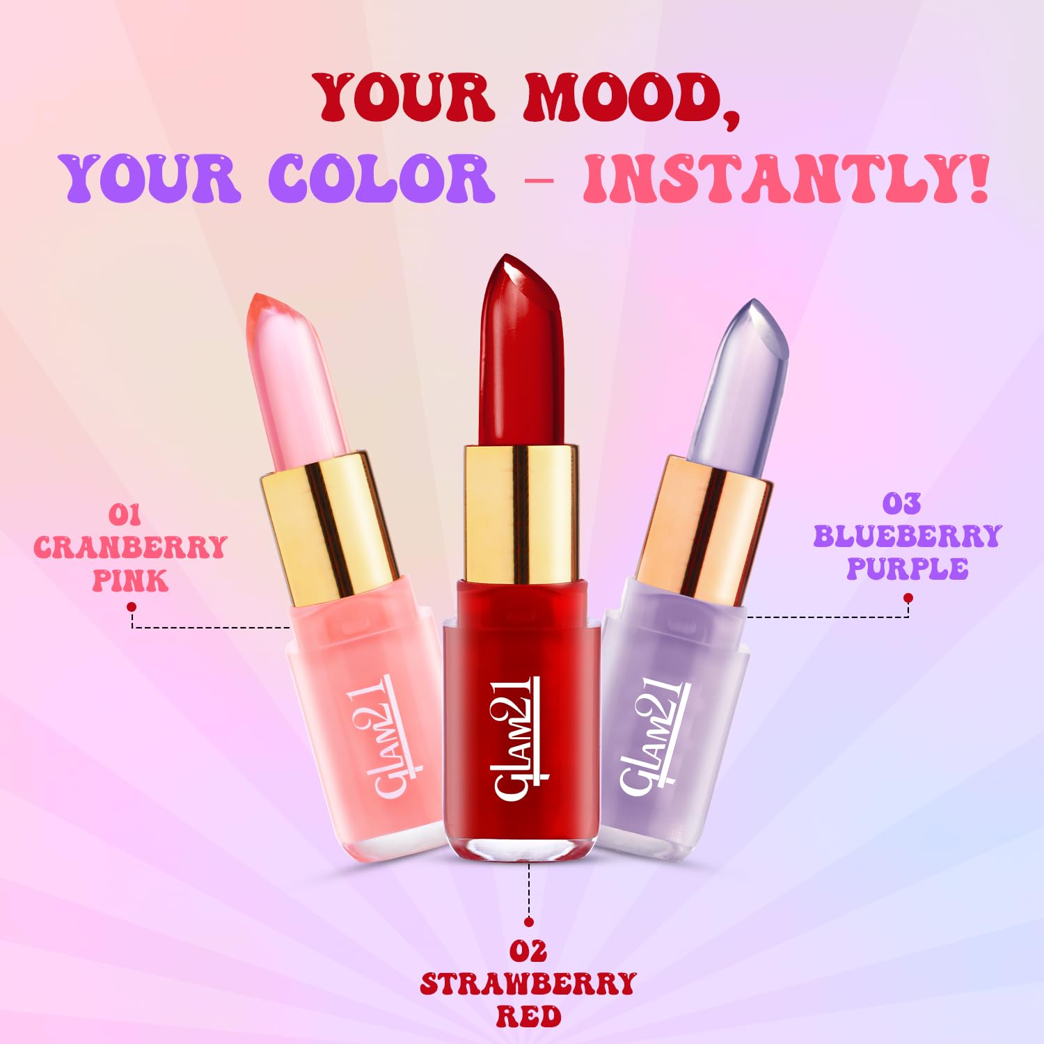 Glam21 Jelly Pop fruity gel lipstick| Moisturising | Glossy Finish | Gives a Natural Colour | Lightweight | Cranberry Pink & Blueberry Purple 3.5gm Each | Combo Pack of 2 - View 3 of 7