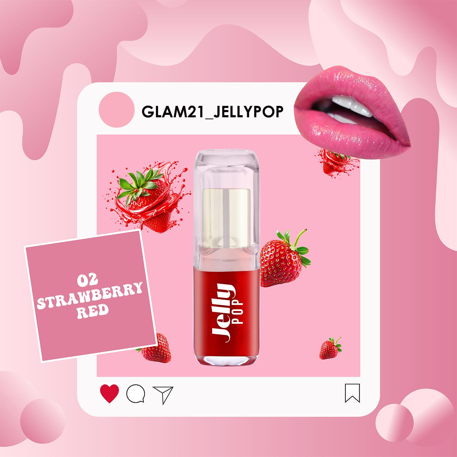 Glam21 Jelly Pop fruity gel lipstick| Moisturising | Glossy Finish | Gives a Natural Colour | Lightweight | 02- Strawberry Red, 3.5gm - View 6 of 7