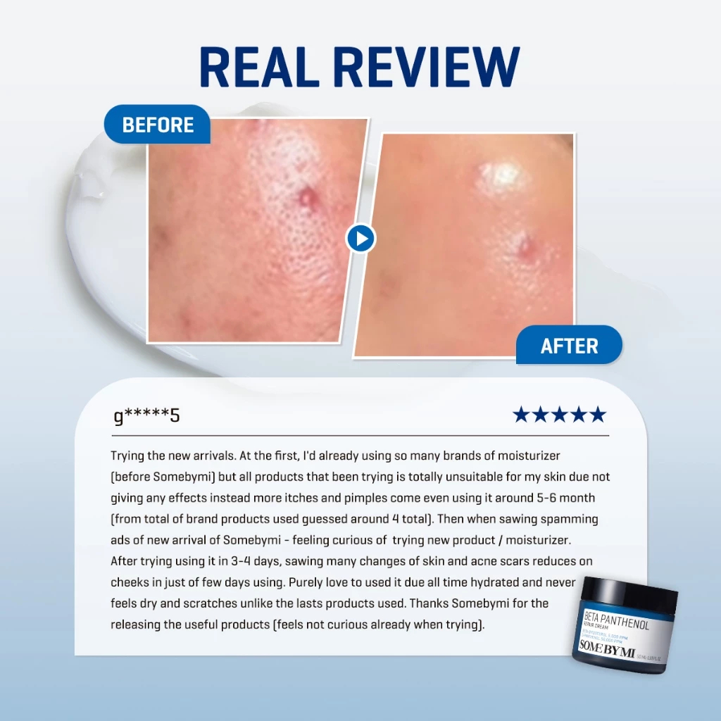 SOME BY MI Beta-Panthenol Repair Cream 50ml skin barrier care moisturizing cream with Beta-Panthenol complex helping soothe irritation control oil balance and repair sensitive dry acne-prone skin for healthier skin daily use. - View 2 of 3