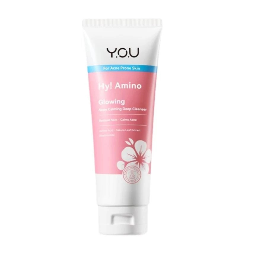 Y.O.U Hy! Amino Glowing Acne Calming Deep Cleanser 100g amino acid facial cleanser helping deeply cleanse pores control excess oil soothe acne-prone skin and maintain hydration for clearer healthier-looking complexion daily. - View 2 of 3