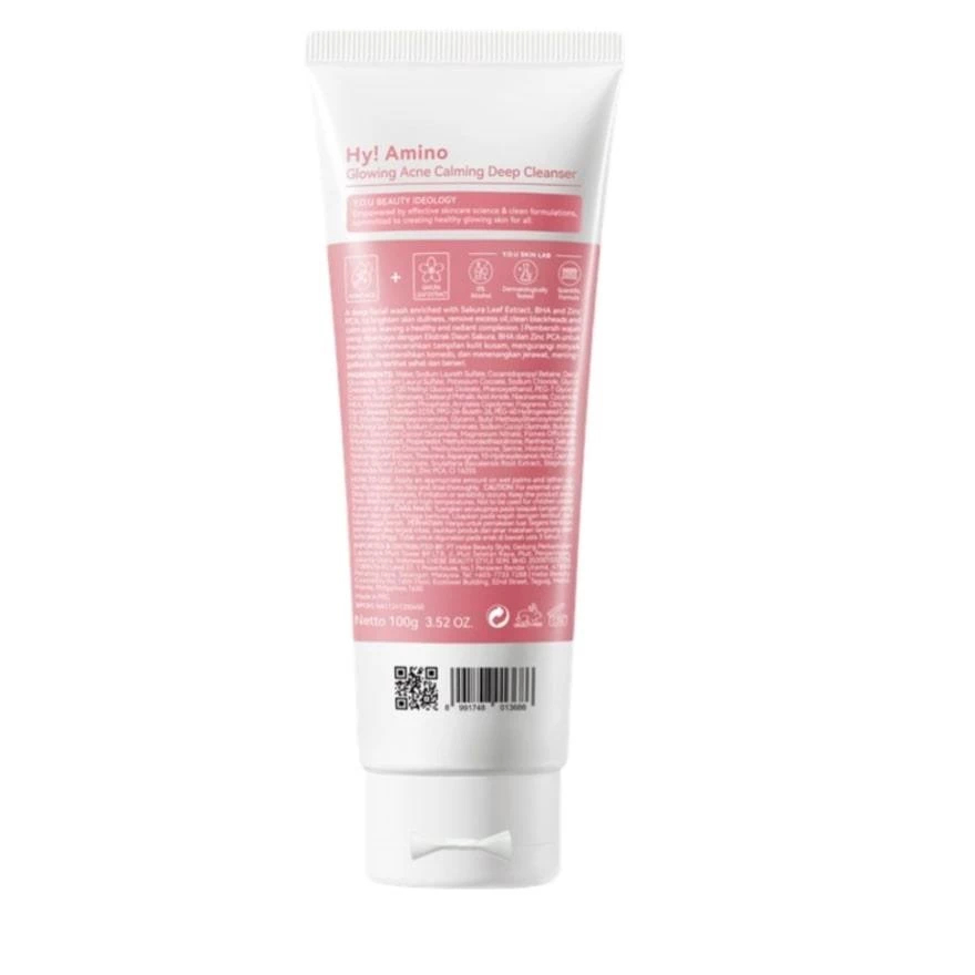 Y.O.U Hy! Amino Glowing Acne Calming Deep Cleanser 100g amino acid facial cleanser helping deeply cleanse pores control excess oil soothe acne-prone skin and maintain hydration for clearer healthier-looking complexion daily. - View 3 of 3