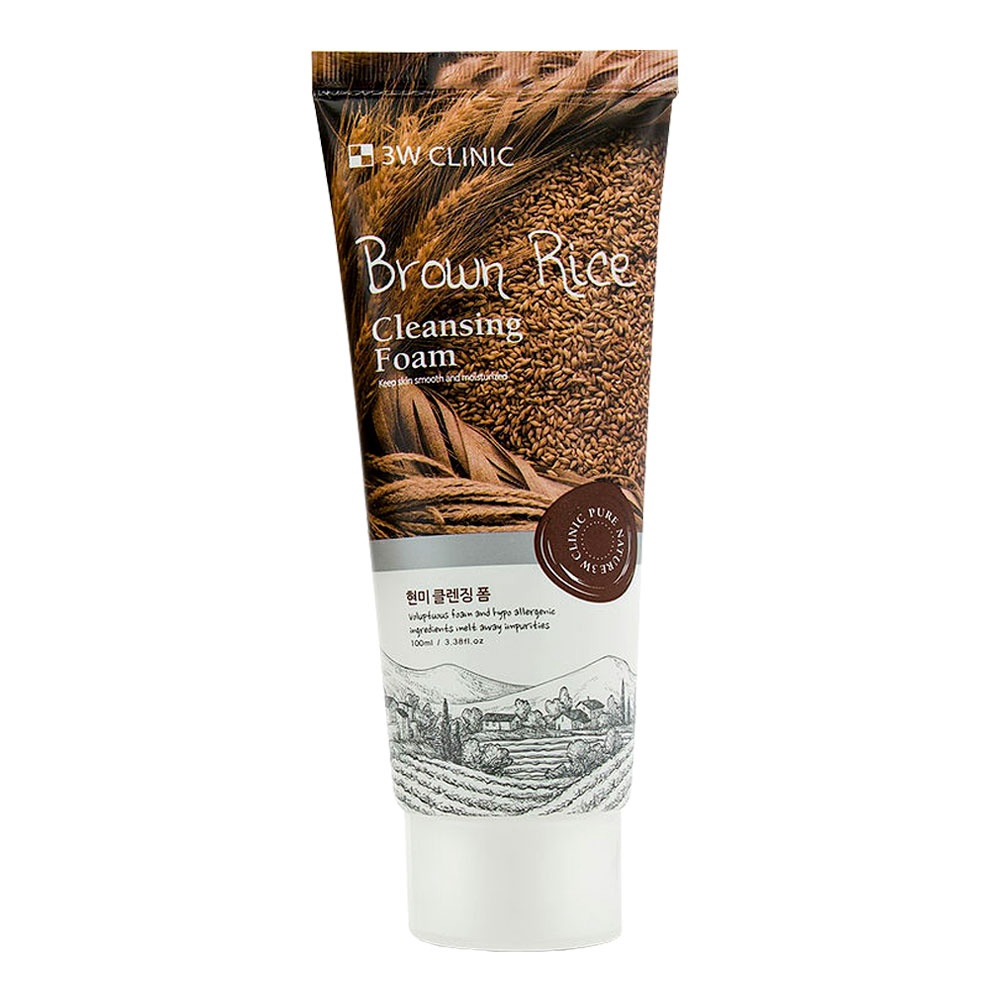 3W CLINIC Brown Rice Cleansing Foam 100ml nourishing facial cleanser with Brown Rice extract helping remove dirt excess oil and impurities while hydrating smoothing and refreshing skin for healthy-looking complexion daily use. - View 2 of 3