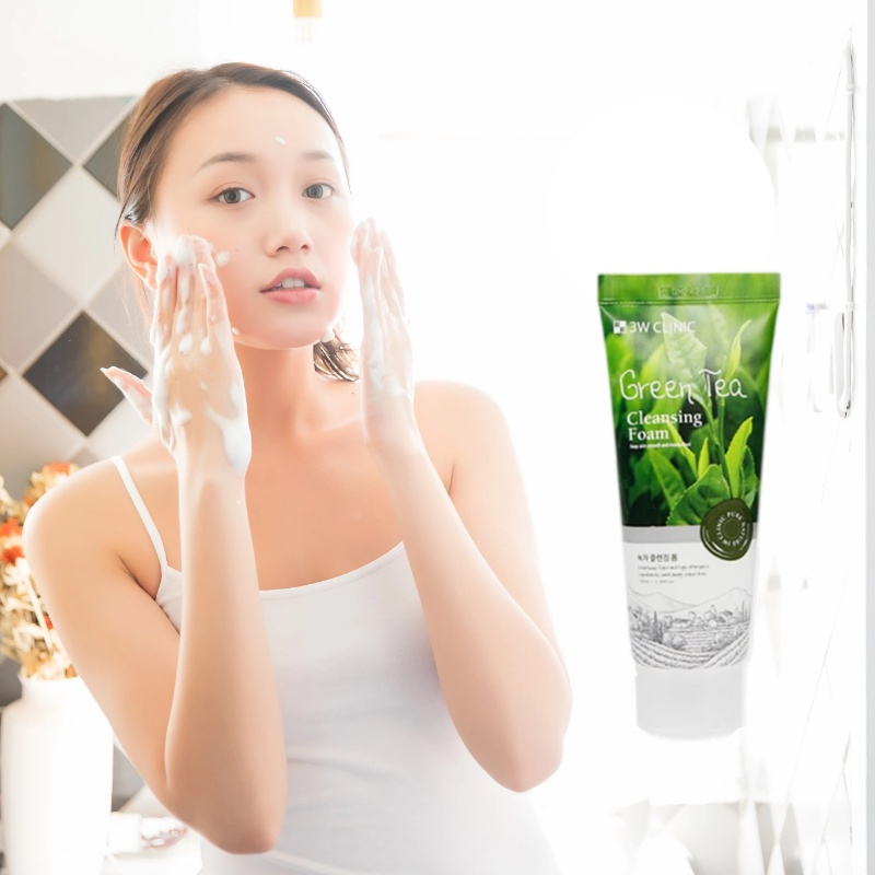 3W CLINIC Green Tea Acne Prevent Cleansing Foam 100ml gentle facial cleanser with Green Tea extract helping remove impurities control excess oil soothe skin and support clearer healthier-looking acne-prone complexion daily use. - View 3 of 3
