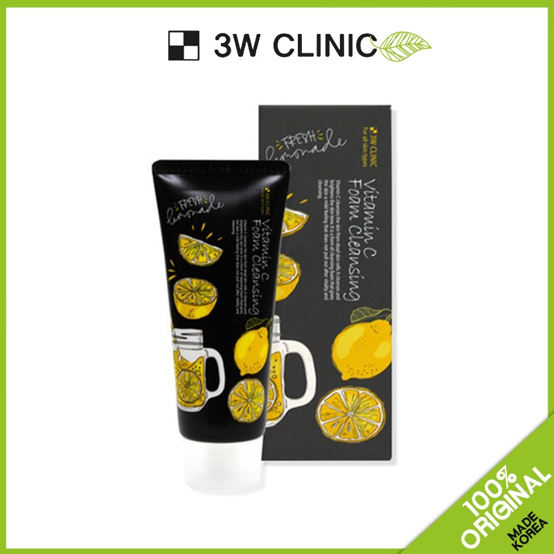 3W CLINIC Vitamin C Foam Cleansing 100ml brightening facial cleanser with Vitamin C helping remove dirt excess oil and impurities while refreshing hydrating and improving dull tired-looking skin daily use. - View 2 of 3