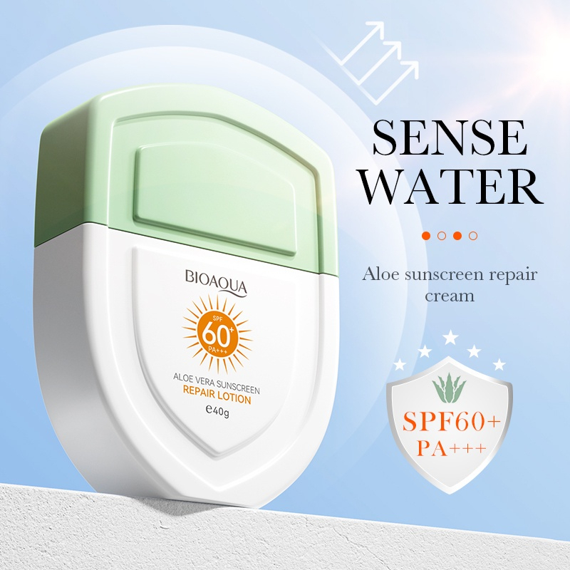 BIOAQUA SPF60+ PA+++ Aloe Vera Sunscreen Repair Lotion 40g refreshing UV protection sunblock with Aloe Vera helping hydrate soothe skin and protect against sun damage for daily comfortable sun care. - View 2 of 3