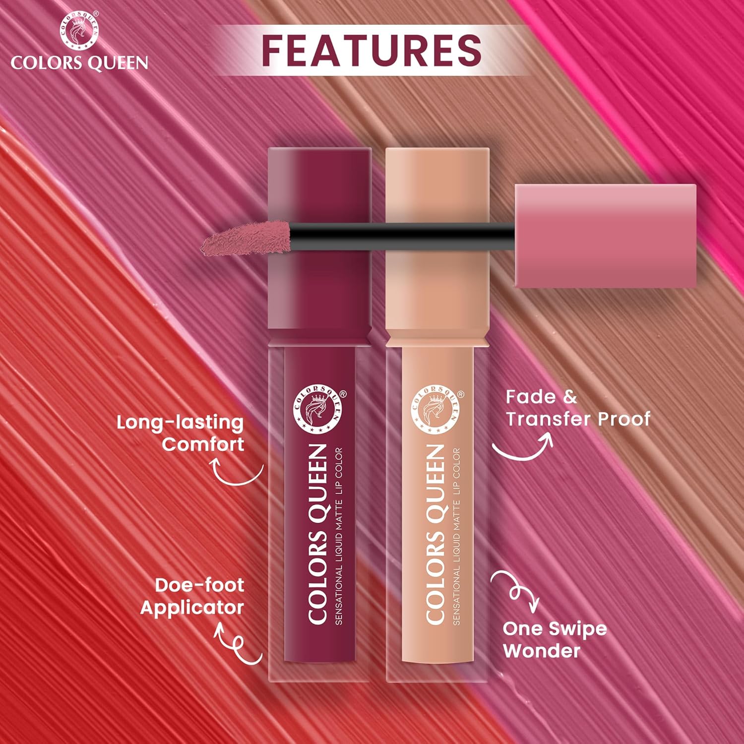 Colors Queen Sensational Liquid Matte Lipstick - 7g | Long Lasting, Fade & Transfer Proof Lipstick | Highly Pigmented, Water & Smudge Proof Liquid Lipstick for Women (04 - Strawberry Shortcake) - View 3 of 4
