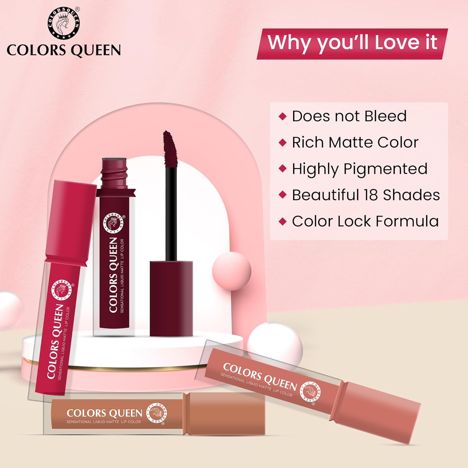 Colors Queen Sensational Liquid Matte Lipstick - 7g | Long Lasting, Fade & Transfer Proof Lipstick | Highly Pigmented, Water & Smudge Proof Liquid Lipstick for Women (08 - Pink Goes On) - View 2 of 4
