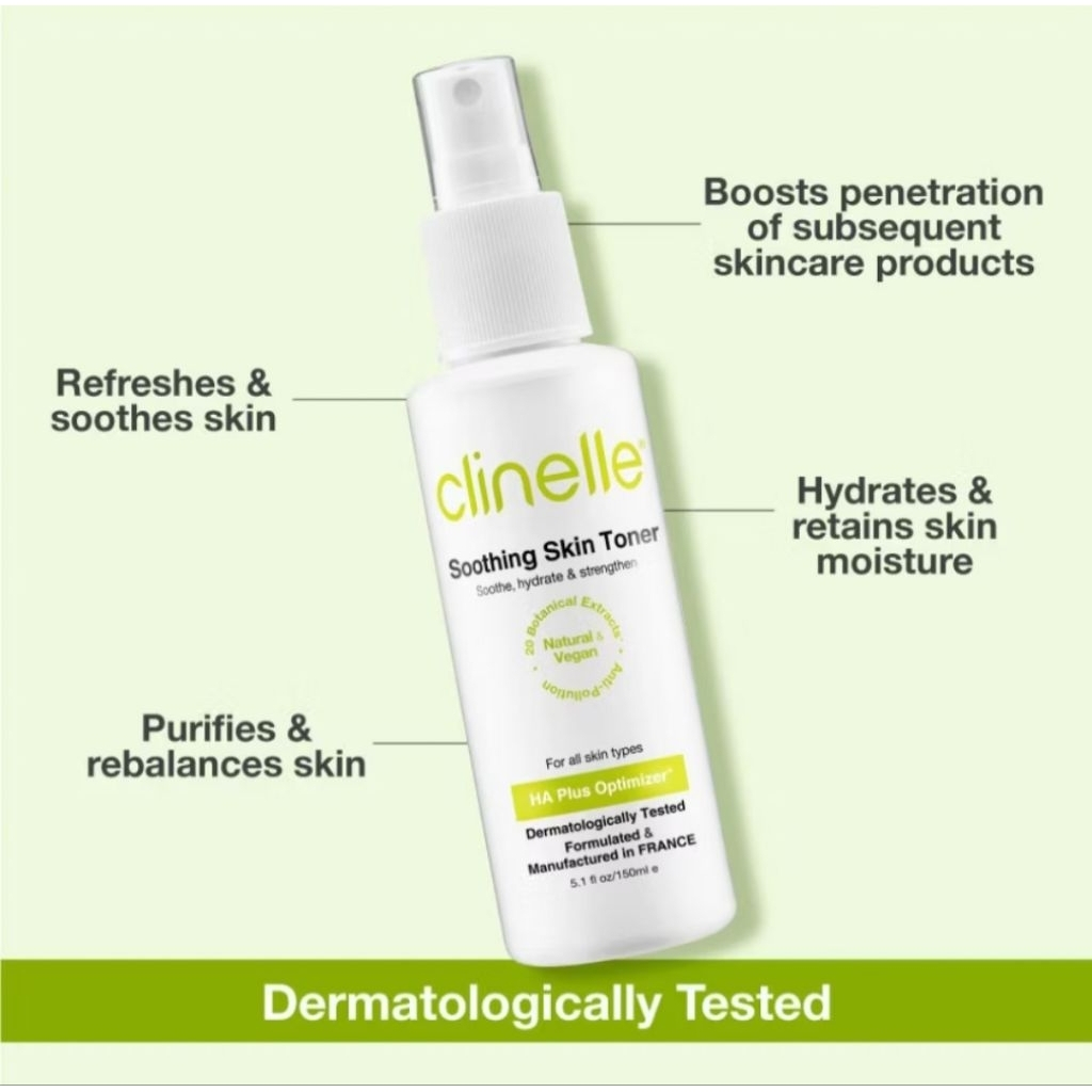 CLINELLE Soothing Skin Toner Hydrating and Refreshing Facial Toner for Gentle Skin Conditioning, Moisture Balance and Smooth Healthy Looking Skin 150ml - View 2 of 3