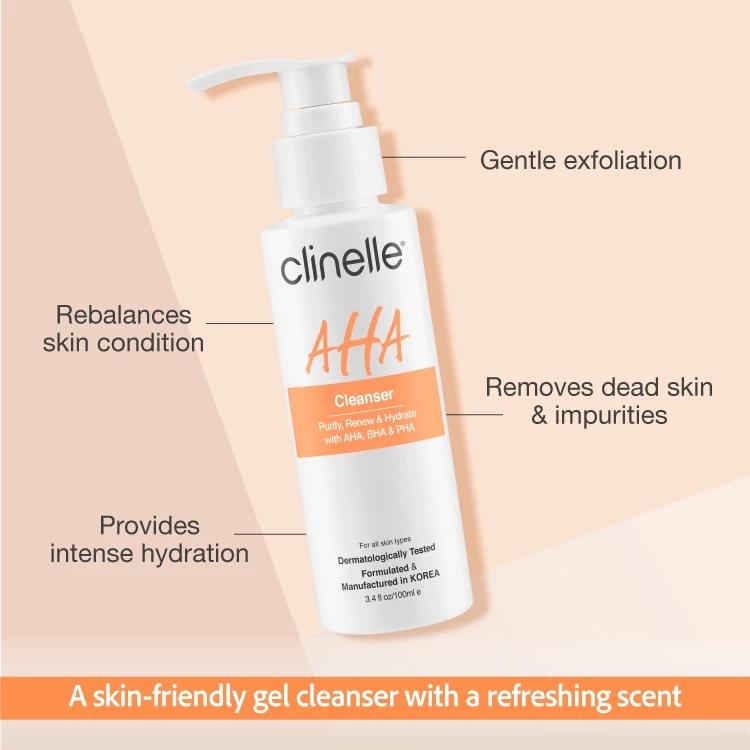 CLINELLE AHA Cleanser Purifying Renewing and Hydrating Facial Cleanser with AHA, BHA and PHA for Smooth, Clear and Healthy Looking Skin 100ml - View 2 of 3