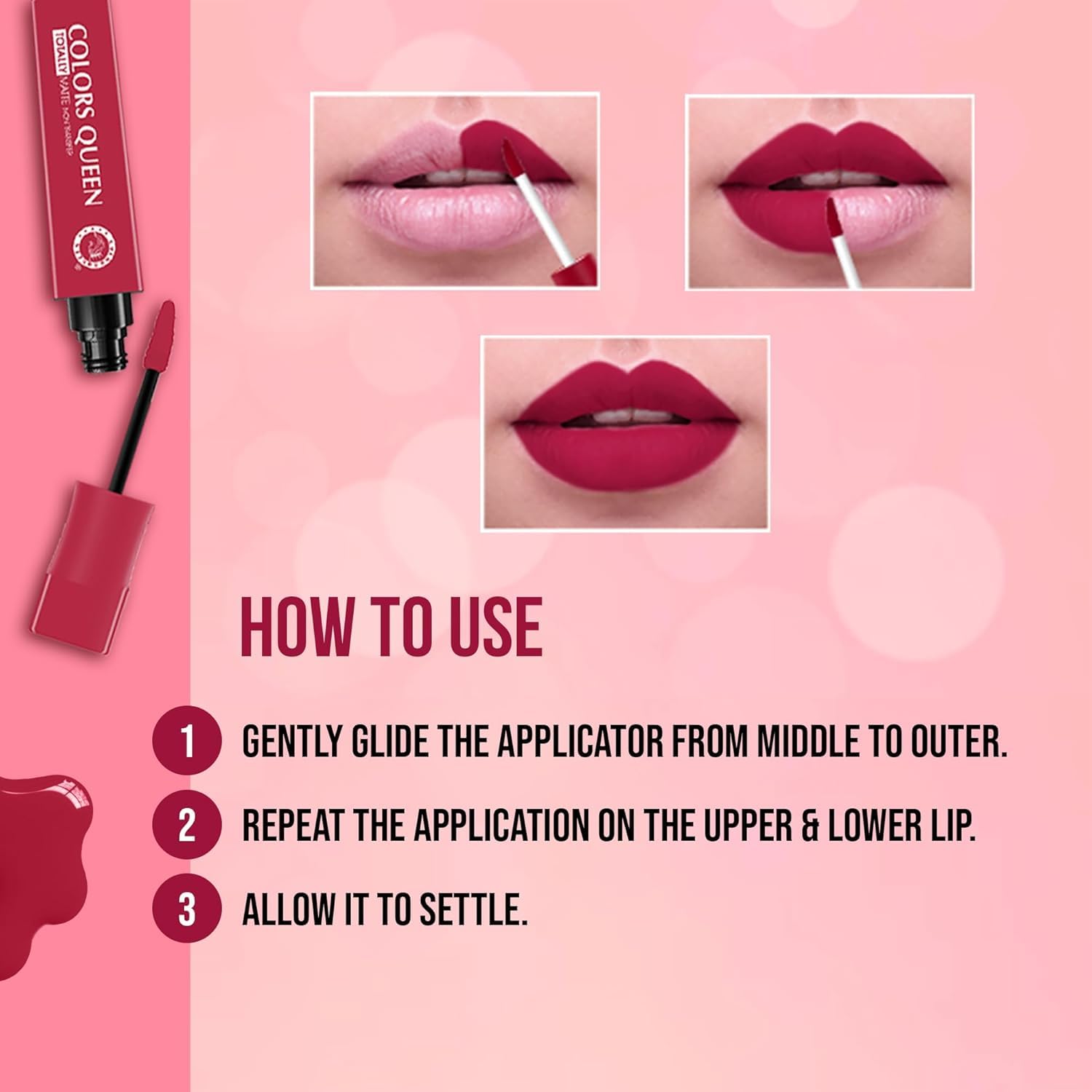 COLOUR Queen PREMIUM Totally Matte Liquid Lipstick | Intense Color Payoff, Lightweight & Comfortable, One Swipe Application | Long Lasting, Non Transfer Liquid Lipstick for Women (05 - Paper Flower, 7.5g) SH-7711 - View 2 of 6