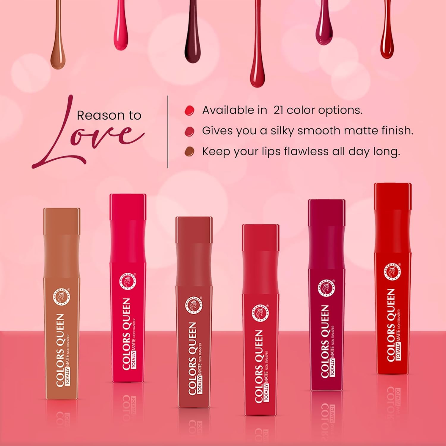 COLOUR Queen PREMIUM Totally Matte Liquid Lipstick | Intense Color Payoff, Lightweight & Comfortable, One Swipe Application | Long Lasting, Non Transfer Liquid Lipstick for Women (05 - Paper Flower, 7.5g) SH-7711 - View 4 of 6