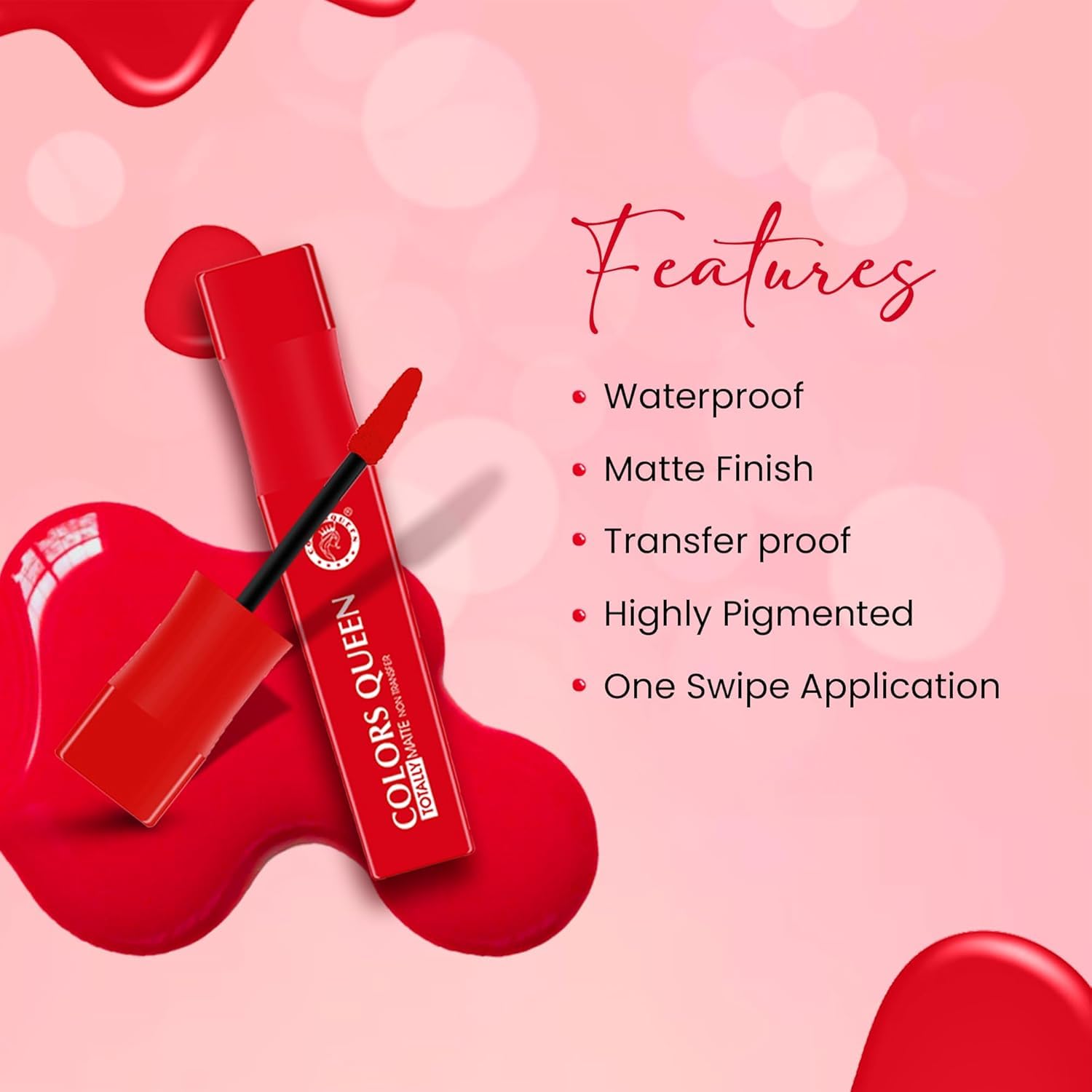 COLOUR Queen PREMIUM Totally Matte Liquid Lipstick | Intense Color Payoff, Lightweight & Comfortable, One Swipe Application | Long Lasting, Non Transfer Liquid Lipstick for Women (05 - Paper Flower, 7.5g) SH-7711 - View 5 of 6