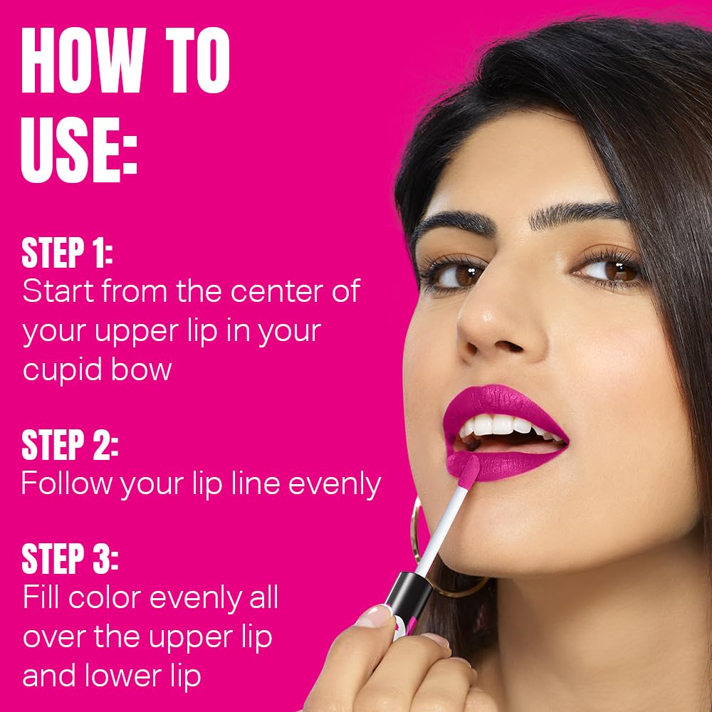 Elle 18 Lit Lip, Matte Finish, Sangria Blanca, 16 hrs Long Lasting Liquid Lipstick, Smudge and Transfer Proof Lipstick, One-stroke application, Quick Drying | 5.6 ml - View 6 of 9