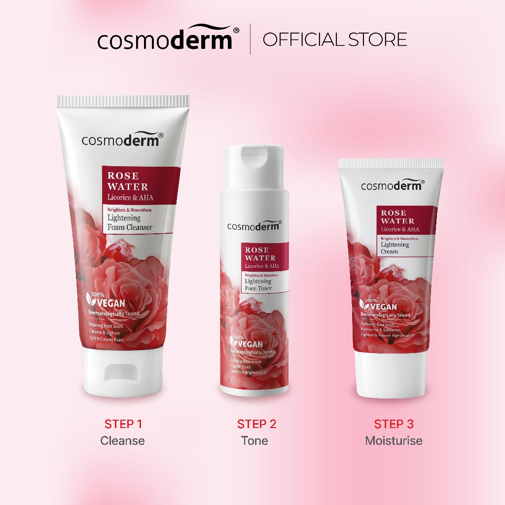 COSMODERM Rose Water Lightening Cream Brightening Moisturizer for Skin Hydration, Pore Tightening and Smooth Radiant Complexion with AHA Pore Care 50ml - View 3 of 3