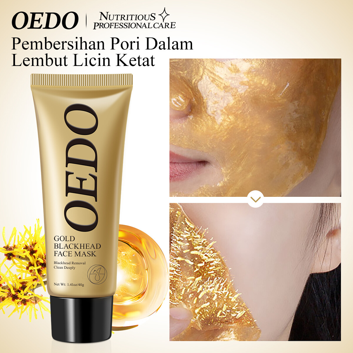 OEDO Gold Blackhead Remover Facial Mask Shrink Pores Improve Rough Skin Acne Treatment Deep Cleansing Moisturizing Cream Gold Peel-Off Face Mask Skin Purifying Oil Control Skincare 60ml Formula - View 2 of 3