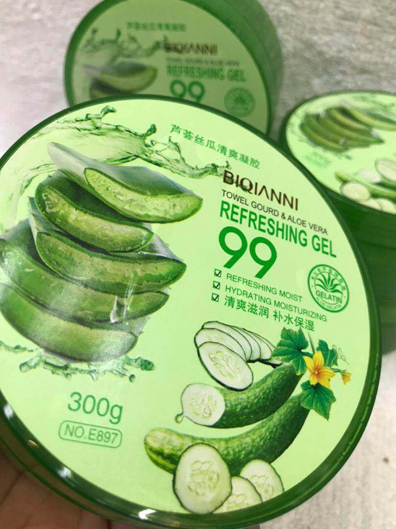 BIQIANNI 100% Original Aloe Vera Gel 99% Purity Soothing Moisturizer Refreshing Skin Repair Acne Care Sunburn Relief Hydrating Gel for Dry Skin Oil Control Facial Body Care 300g - View 2 of 3