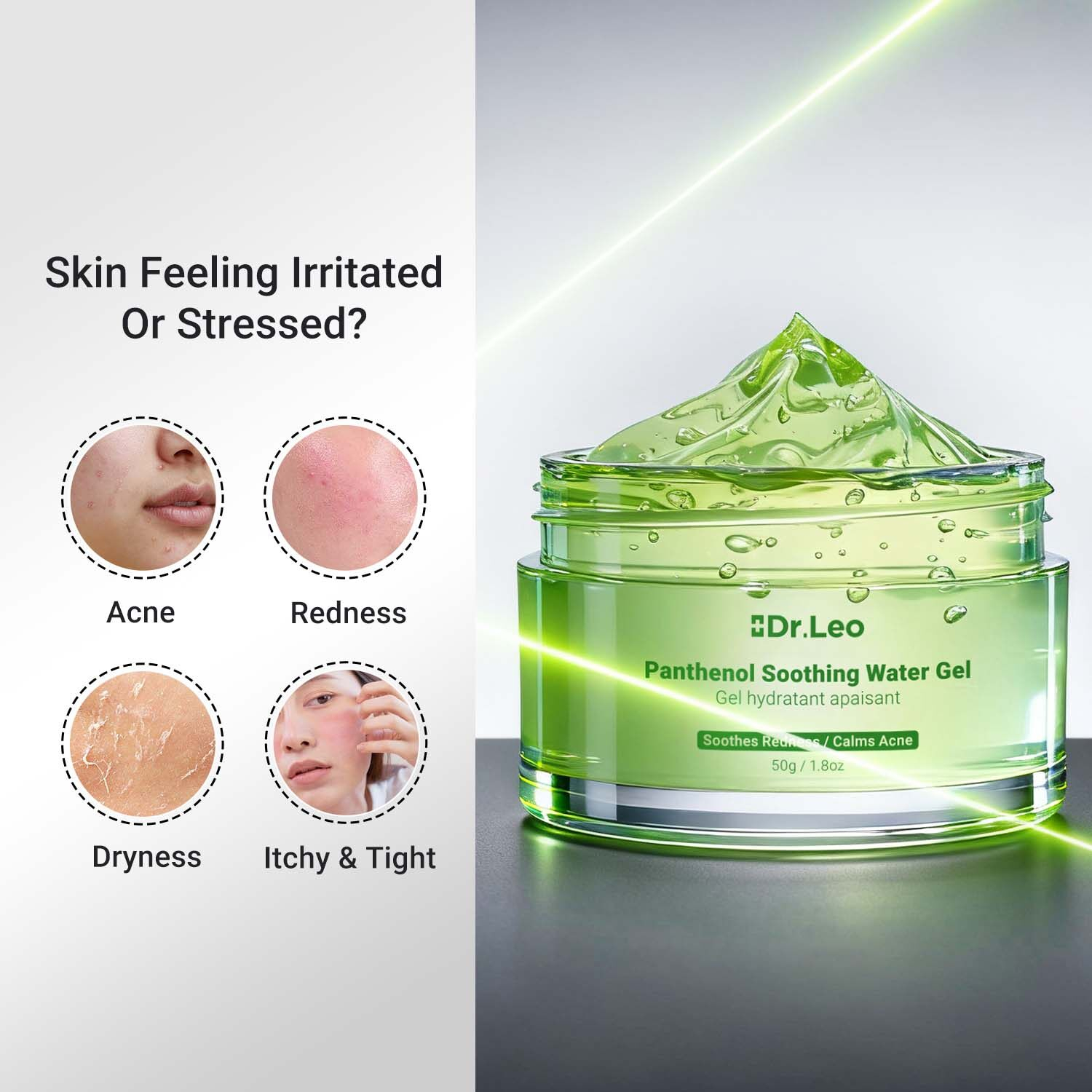Dr.Leo 5% Panthenol Anti-Acne Soothing Water Gel Skin Barrier Repair Moisturizing Cream Calming Hydrating Gel Acne Care Face Cream Oil Control Sensitive Skin Treatment 50g Skincare Formula - View 2 of 3